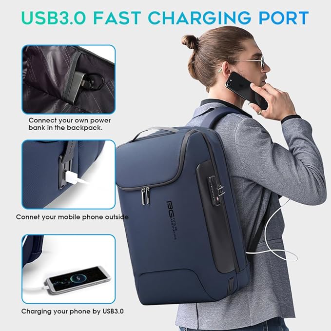 BANGE Mens Business Backpack for Work, Computer Backpacks for Laptops for 17.3 Inch, Men's Backpack with Lock Anti Theft, Backpack for Traveling with USB charging Port