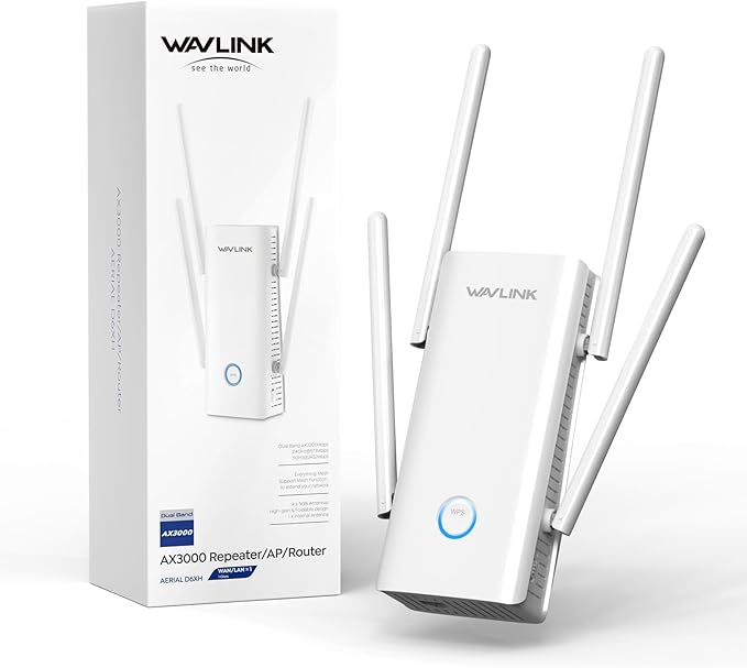 WAVLINK AX3000 WiFi 6 Extender - Internet Extender WiFi Booster with 5 High-Gain Antennas & Beamforming, Dual Band Whole Home Coverage, Gigabit Port, Repeater/AP/Router Mode for 256 Devices