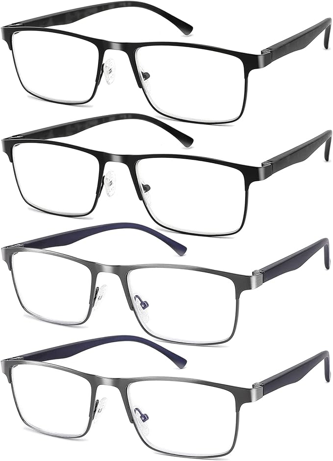 4-Pack Mens Reading Glasses Blue Light Blocking,Spring Hinge Stylish Metal Full Frame Readers for Men Anti Glare Filter Eyeglasses +2.75