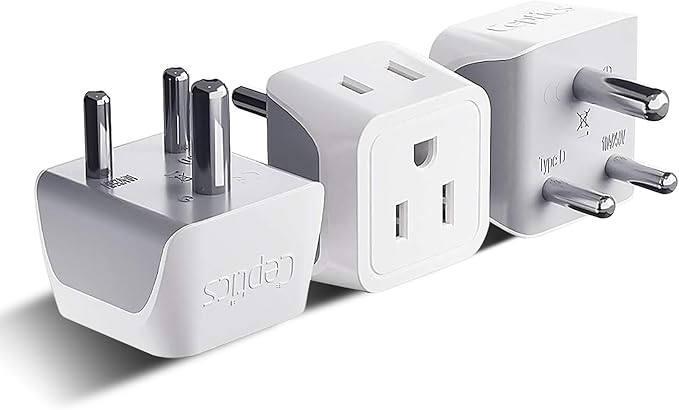 Ceptics US to India Plug Adapter works in Nepal, Maldives, Pakistan, India Power Adapter, Dual USA Input, Grounded Travel Adapter for Indian plug, Perfect for Phones, Laptop Chargers, 3 Pack (CT-10)
