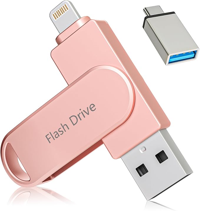 Apple MFi Certified 512GB Photo Stick, Flash Drive for iPhone Memory Stick for Photo/Video Backup Stick, High-Speed USB Stick iPhone Storage Drive Compatible for iPhone/iPad/Android/PC (Pink)