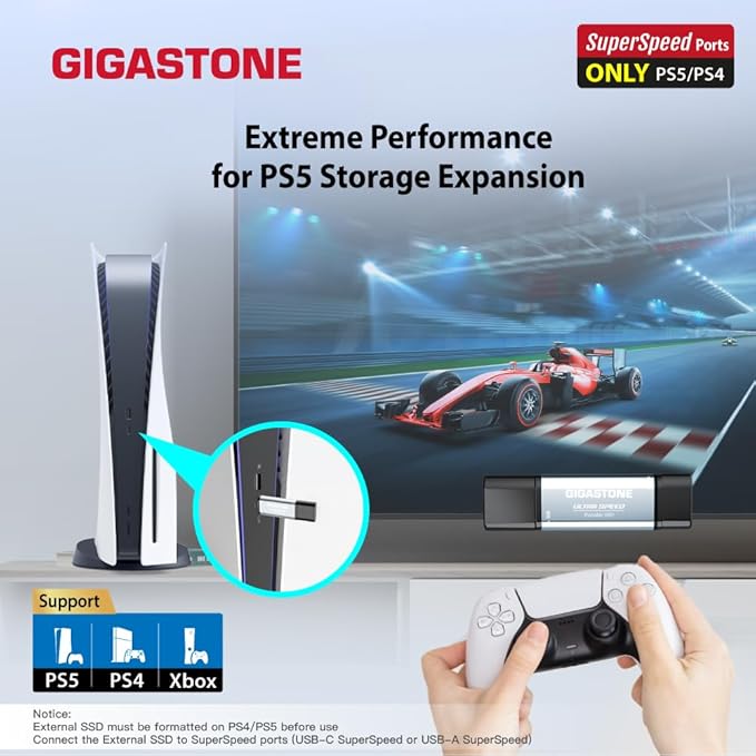 Gigastone Duo Go USB-A+C 1TB (2-Pack) Dual External Portable SSD 500MB/s Glossy Surface, Supports Apple 4K 60fps ProRes HDR Video Recording USB3.2 Gen 2 for iPhone 16 PS5 Mac iPad Laptop Android