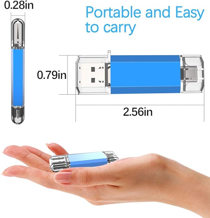 KOOTION 256GB USB C Flash Drive Dual USB 3.0 + Type C Thumb Drive OTG Jump Drive 2 in 1 Memory Stick for Smartphone/Laptop/Tablet/iPhone 15 - Blue