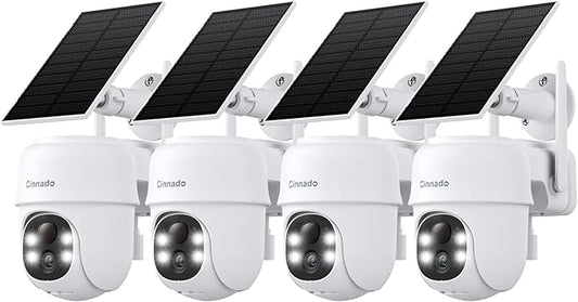 2K Cameras for Home Security-2.4G WiFi Outdoor Camera Wireless Solar/Battery Powered, 360° Viewing, Human Detection, Color Night Vision, Cloud/SD Storage B6 (B6-White-4pack-2.4G)