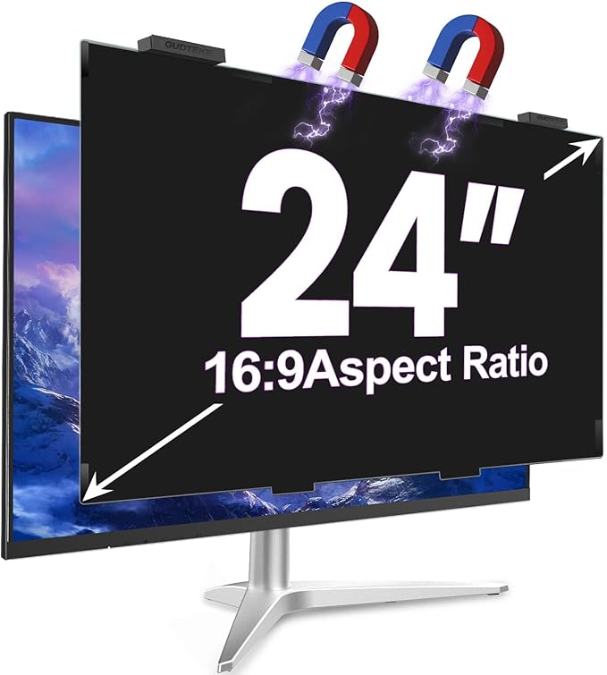 Magnetic 24 Inch Privacy Screen for Computer Monitor 16:9 Aspect Ratio, Hanging Removable Anti-Blue/Glare Protector Film, Anti Spy Desktop Security Private Filter 24in