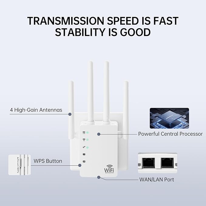 1200Mbps WiFi Extender Signal Booster - Covers Up to 11880 Sq.ft & 100 Devices, Dual Band 5GHz/2.4GHz - WiFi Extenders Signal Booster for Home, WiFfi Repeater, Internet Extender, WiFi Booster
