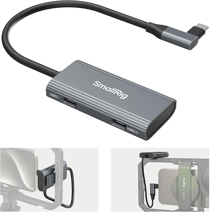 SmallRig 4-in-1 USB-C Hub with a Cold Shoe Mount, Type- C Multiport Hub with PD 100W / USB-C 3.1/2.0 with Audio Adapter x 2, for Mobile Shooting of ProRes Videos at 4K 60fps - 4598