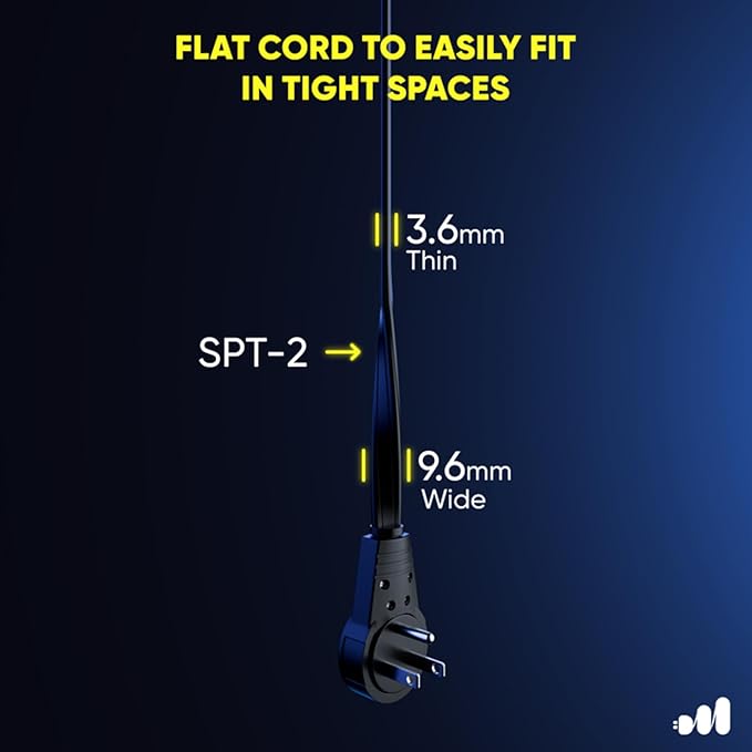 Maximm 360° Rotating Flat Plug Extension Cord 1 feet Flat Extension Cord Under Carpet with Slim Space-Saving Plug Design, Low Profile Extension Cord (Black)