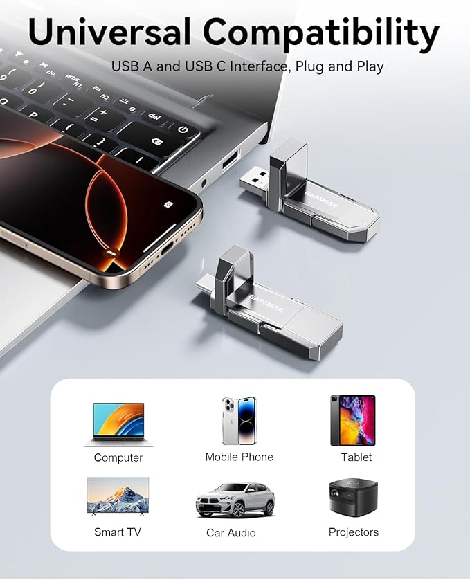 128GB USB C Flash Drive Up to 450MB/s USB 3.2 Solid State Thumb Drive 2-in-1 Dual Flash Drive Data Storage Memory Stick Compatible with Smartphone Tablet Computer Game Console