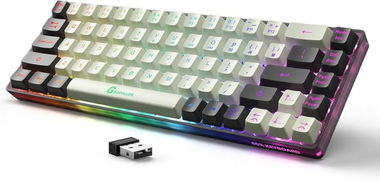 65% Wireless Gaming Keyboard: LED Backlit, 68 Keys, Ultra-Compact, Anti-ghosting, No-Conflict Wireless Keyboard for PC Laptop Windows Gamer(White-Black)