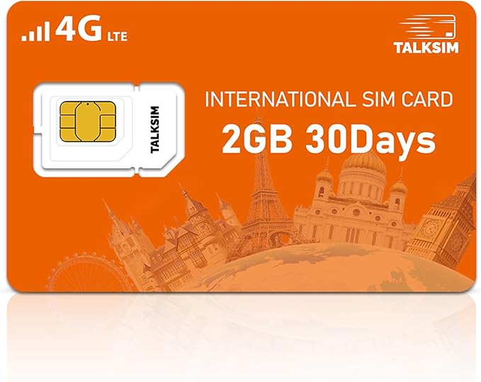 International Data SIM Card 2GB for 30Days -4G LTE Coverage 45 Countries in USA,UK,Europe,Asia and Africa Prepaid Travel Data Only SIMCARD for Unlocked WiFi Mobile Hotspot,Phones&Tablet -No Contract