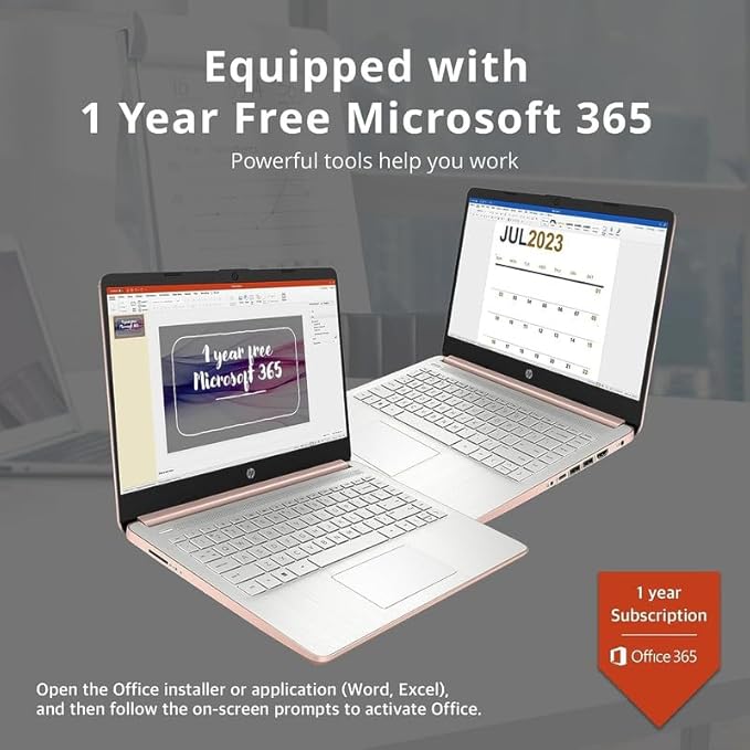 HP 2024 Premium 14" Micro-Edge Portable Laptop Student Business, Intel Quad-Core N4120, 8GB RAM, 256GB (128GB eMMC+ 128GB Card), WiFi, Windows 11S + 1 Year Office 365, MarxsolAccessory Rose Gold