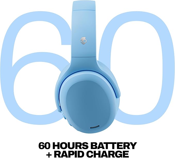 Skullcandy Crusher ANC 2 Wireless Over-Ear Bluetooth Headphones with Multi-Sensory Bass, Active Noise Cancelling, Up to 60 Hours Battery, Microphone for iPhone Android - Preppy Blue