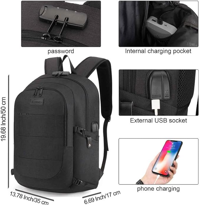Tzowla Travel Laptop Backpack Water Resistant Anti-Theft Bag with USB Charging Port and Lock 15.6 Inch Computer Business Backpacks for Women Men Work College Gift,Casual Daypack