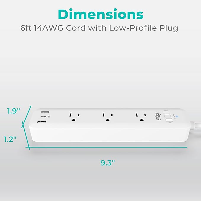 KMC USB-C PD Surge Protector 3-Outlet Power Strip, 30W Power Delivery USB-C Port, 2 USB-A Ports, 980J Surge Protection, 6-Foot Extension Cord, White