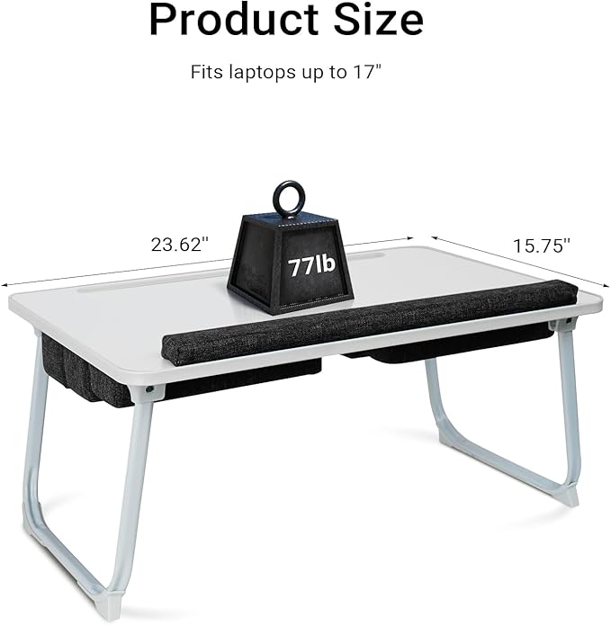 Lap Desk for Laptop with Cushion,Folding Laptop Desk for Bed,Bed Desk,Portable Computer Lap Desk,23.62"*15.74",White