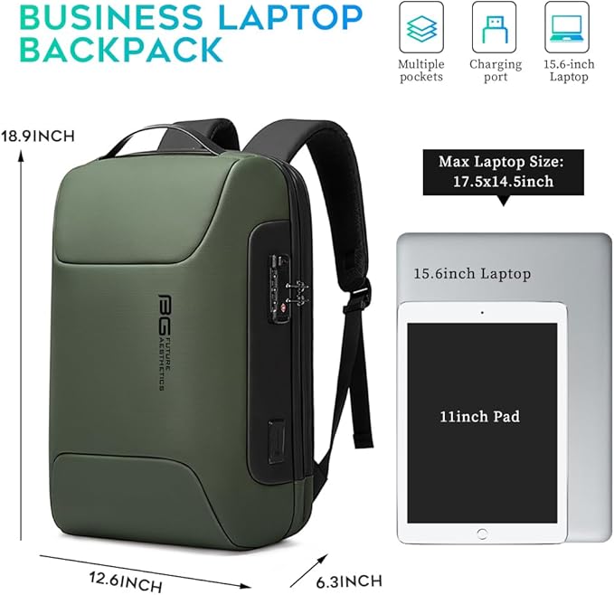 BANGE 15.6INCH Slim Laptop Backpack，Office Business Laptop with Lock, Anti Theft Travel Backpack with USB3.0 Charging Port for Men and Women…