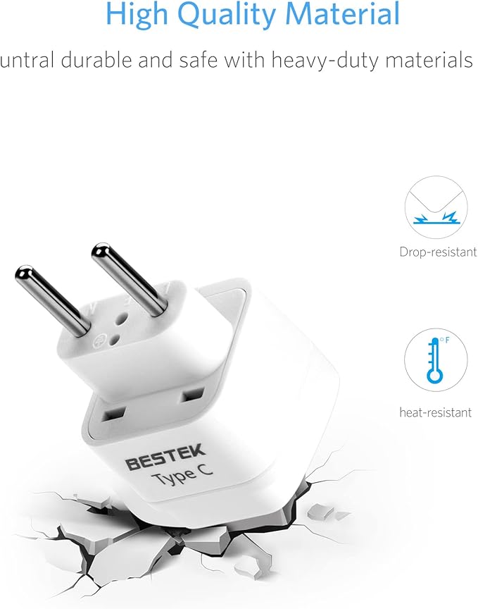 BESTEK European Travel Plug, Grounded Universal Power Plug for USA to Type C Countries, Italy, Switzerland, Iceland, France, Germany, Spain and Most of Europe EU, Asia, 3 Pack