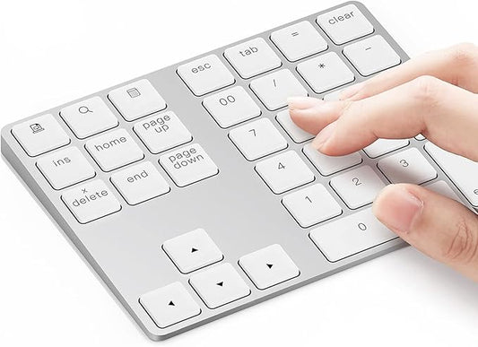 Lekvey Bluetooth Number Pad, Aluminum Rechargeable Wireless Numeric Keypad Slim 34-Keys External Numpad Keyboard Data Entry for Laptop, MacBook, MacBook Air/Pro, iMac, Windows, Surface Pro - Silver