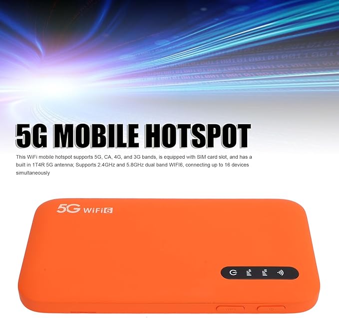 5G WiFi6 Mobile Hotspot, 5G Router with Sim Card Slot, International Coverage Modem, Portable Internet Devices for Travel, Support 16 Users, 6100mAh Battery