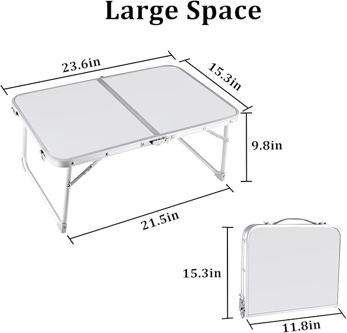 CHEERWELL Foldable Laptop Desk, Bed Table for Study & Reading, Breakfast Tray, Portable Mini Picnic Table, Folds in Half with Inner Storage Space (Grey)