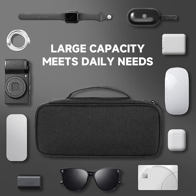 Teskyer Electronics Organizer Travel Case, Waterproof Portable Tech Accessories Pouch with Organized Compartments for Cables, Phone, Chargers, Earphone, Black
