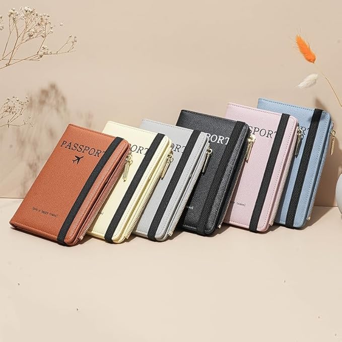 DOB SECHS Leather Passport Holder for Travel Women Slim Passport Wallet RFID Blocking Passport Cover Case with Card Slots, Travel Document Organizer Pouch Bag Zipper Cash Pocket Purse+ID Window, Brown