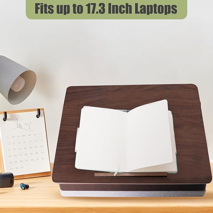 Acacia Wood Easel Lap Desk for Adults, Foldable, Fits up to 17.3 Inch Laptop with Storage and Cushion, Height Adjustable Laptop Pad for Writing, Drawing, and More