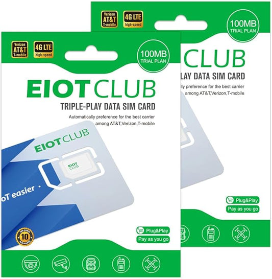 (2 Pack) EIOTCLUB Prepaid SIM Card, 4G LTE SIM Support for Verizon, AT&T and T-Mobile in The USA, Data Only SIM Card for Security Camera Trail Camera Router WiFi Hotspot Unlocked Device, No Contract