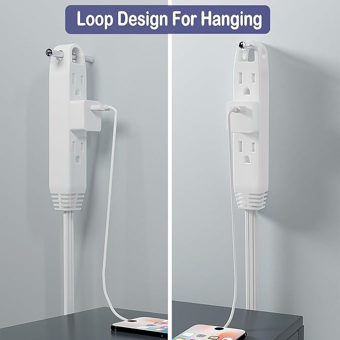 3-Prong Twin Extension Cord 16FT Double Cord 8 FT Each Side Slim Flat Head Extension Cord Total 6 Outlets