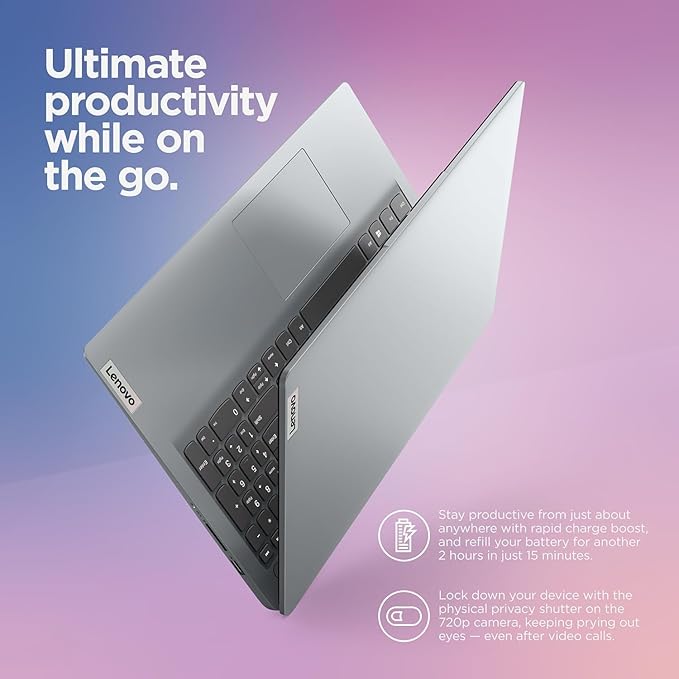 Lenovo IdeaPad 1 Student Laptop, Intel Dual Core Processor, 8GB RAM, 128GB SSD + 128GB eMMC, 15.6" FHD Display, 1 Year Office 365, Windows 11 Home, Wi-Fi 6, Webcam, Bluetooth, SD Card Reader, Grey