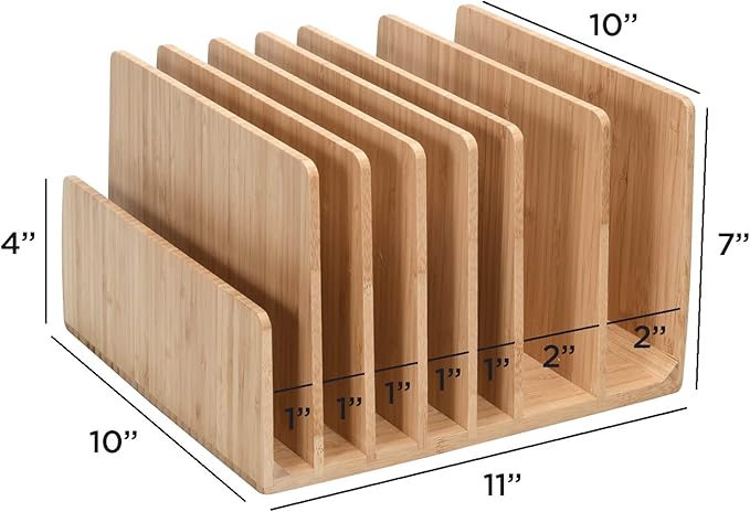 MobileVision Bamboo Device Organizer for Smartphones, Tablets and Laptops, 7 Slots With Extra Wide Slots for Laptops