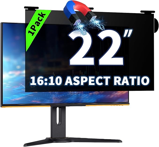 22 Inch Magnetic Hanging Computer Privacy Screen for 16:10 Widescreen Monitor, Removable Privacy Screen Anti Glare Blue Light Computer Screen Privacy Shield, Anti-Scratch 22 in Protector Film