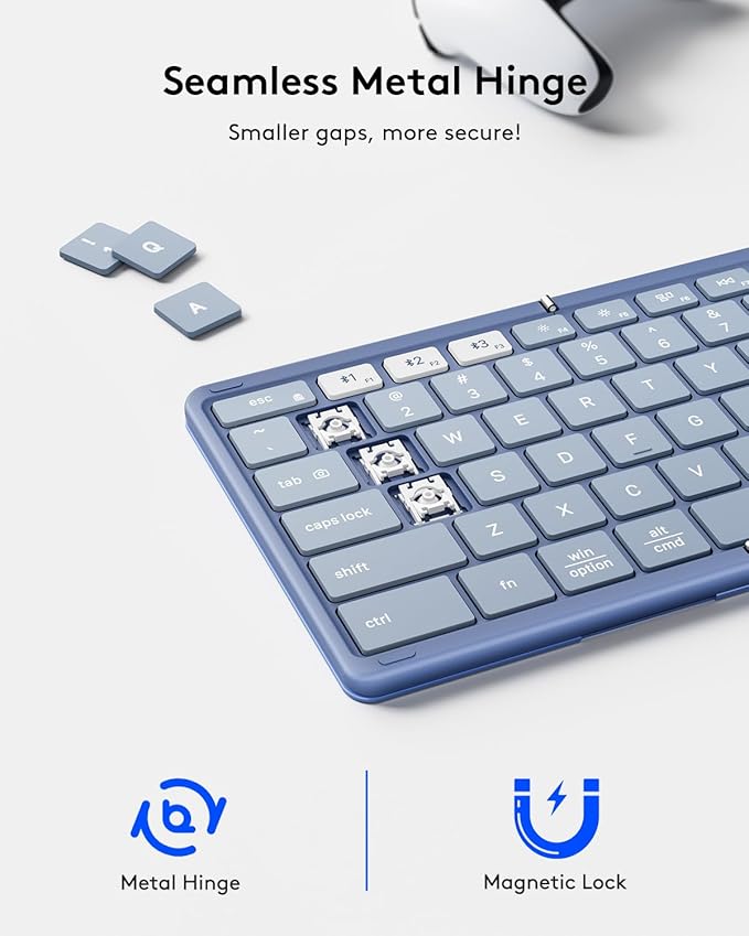 Samsers Foldable Bluetooth Keyboard with Touchpad, Full-Size Wireless Folding Keyboard with PU Leather, Portable Travel Keyboards for iOS Android Windows Mac OS, Support 3 Devices (BT5.1 x 3), Blue