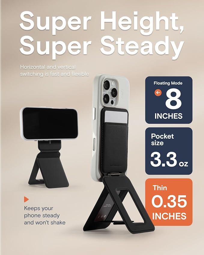 MOFT Phone Tripod Wallet for iPhone, Mulit-Angles, Lightweight & Portable Phone Stand, MOVAS Vegan Leather Magnetic Wallet, Strong Magnets, NFC Card Holder,Travel Essential, Jet Black (With Card Slot)