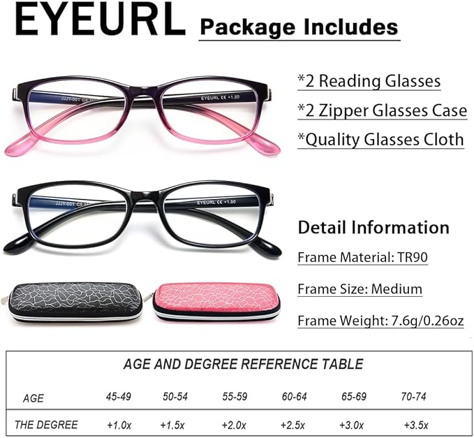 EYEURL 2 Pack Reading Glasses Blue Light Blocking Readers for Women-TR90 Lightweight Computer Reading Glasses Stylish Rectangular Frames Eyeglasses+2.25