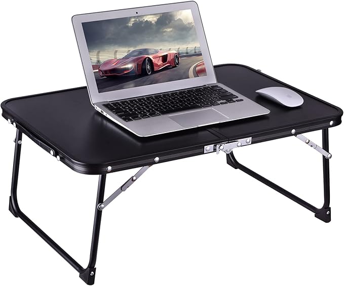 Foldable Laptop Desk, Bed Table for Study & Reading, Portable Mini Picnic Table, Folds in Half with Inner Storage Space