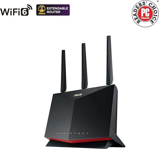 ASUS RT-AX86U Pro (AX5700) Dual Band WiFi 6 Extendable Gaming Router, 2.5G Port, Gaming Port, Mobile Game Mode, Port Forwarding, Subscription-free Network Security, VPN, AiMesh Compatible