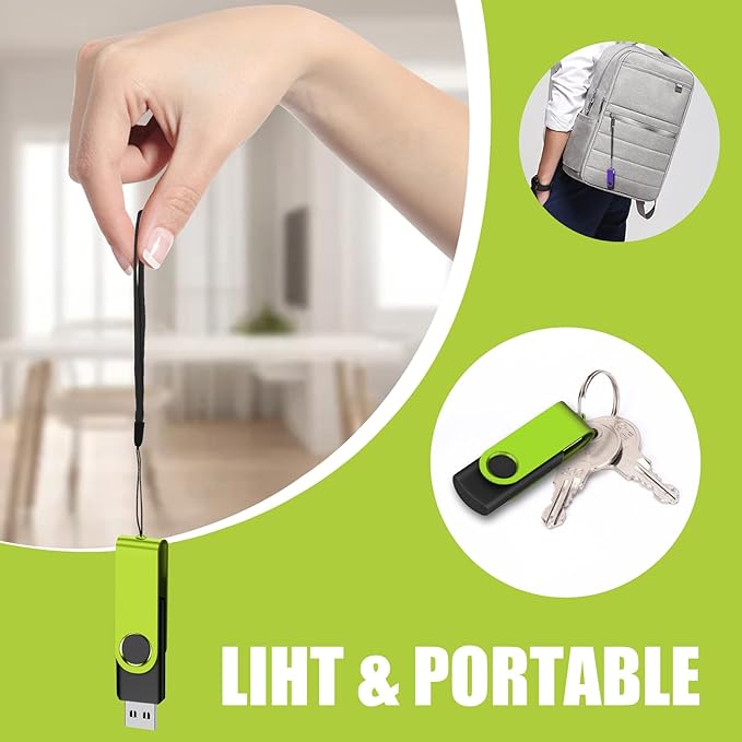 EASTBULLUSB Flash Drive Bulk 8GB 20 Pack with Lanyards USB 2.0 Thumb Drive Bulk Memory Stick Swivel Pen Drive for Storage and Backup 8GB 20 Pack, Green