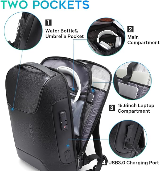 BANGE Genuine Leather Laptop Backpack Fits 15.6 Inch,Anti Theft Business Back Pack with TSA Lock, Office Work Backpack with USB3.0 Charging Port for Men and Women…