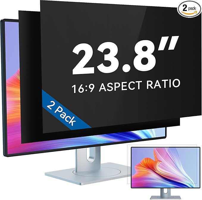 IPROKKO [2-Pack] 23.8 Inch Computer Privacy Screen Filter for 16:9 Widescreen Monitor, Removable 23.8in Anti Blue Light Glare Privacy Shield, Anti Spy Security Protector for Hp Dell Asus Acer Samsung