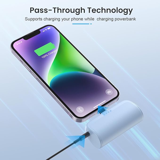 [2 Pack]Mini Portable Charger for iPhone,5200mAh Ultra-Compact Fast Charging Power Bank Cordless Cute Small Battery Pack Compatible with iPhone 14/14 Pro Max/13/12/11/XR/8/7/6(Light Blue+Light Green)