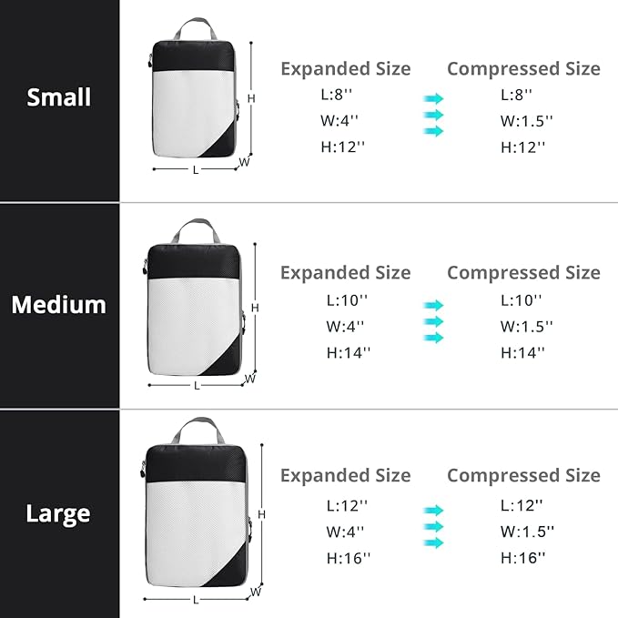 9 Set Compression Packing Cubes for Travel - Compressible, Lightweight, and Space-Saving Packing Cubes, Travel Essentials for Women, Black