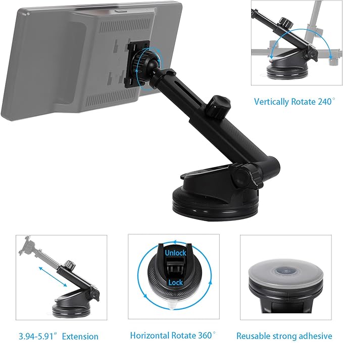 xik Universal CarPlay Screen Mount Pro - 2-in-1 CD Slot & Suction Cup Holder w/4-Button Anti-Shake Lock for CD Slot, Windshield & Dashboard, Fits 7" to 10.26" Car Monitors & GPS Displays
