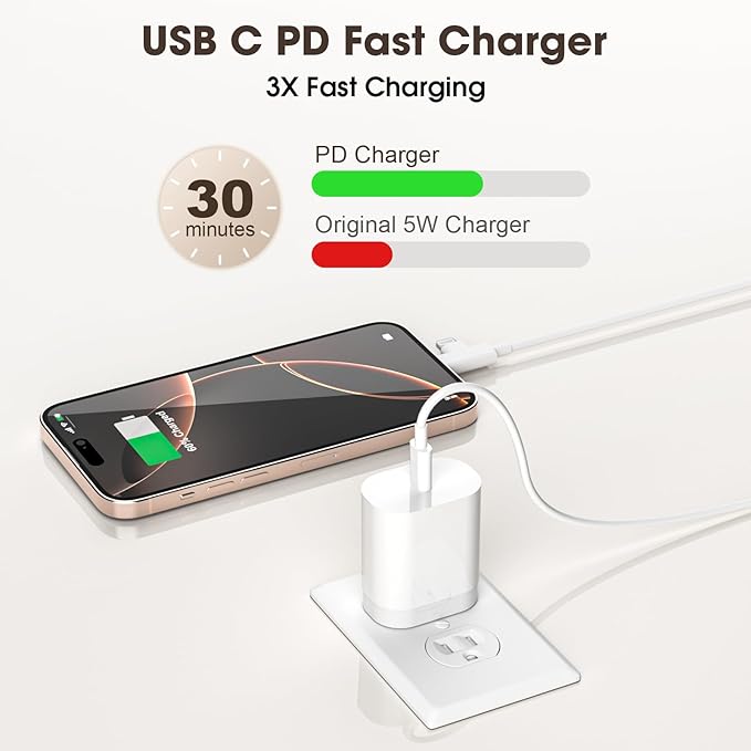 iPhone Charger Fast Charging,2 Pack 30W USB C Charger Block with Type C to C&Lightning Cable 6FT Compatible with iPhone 17/16/15/14/13/13 Pro/12 Pro/12 Pro Max/11/Xs Max/XR/X/SE,iPad,AirPods