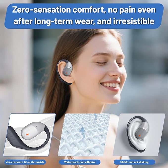 Sports Open Earbuds With Over ear Hooks and Neck Sling,Open Ear-hook headphones Wireless Bluetooth 5.4,HiFi Sound Clear Calling,waterproof,Around the ear headset fit for Workout running exercise Gym