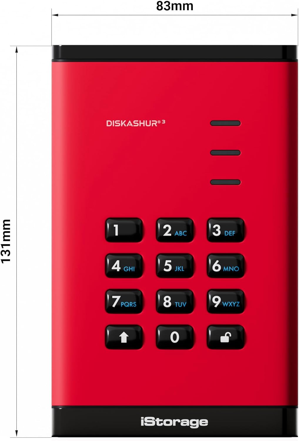 iStorage diskAshur3 HDD 5TB Red - Secure Portable Hard Drive - Password Protected - Dust & Water Resistant - Hardware Encryption