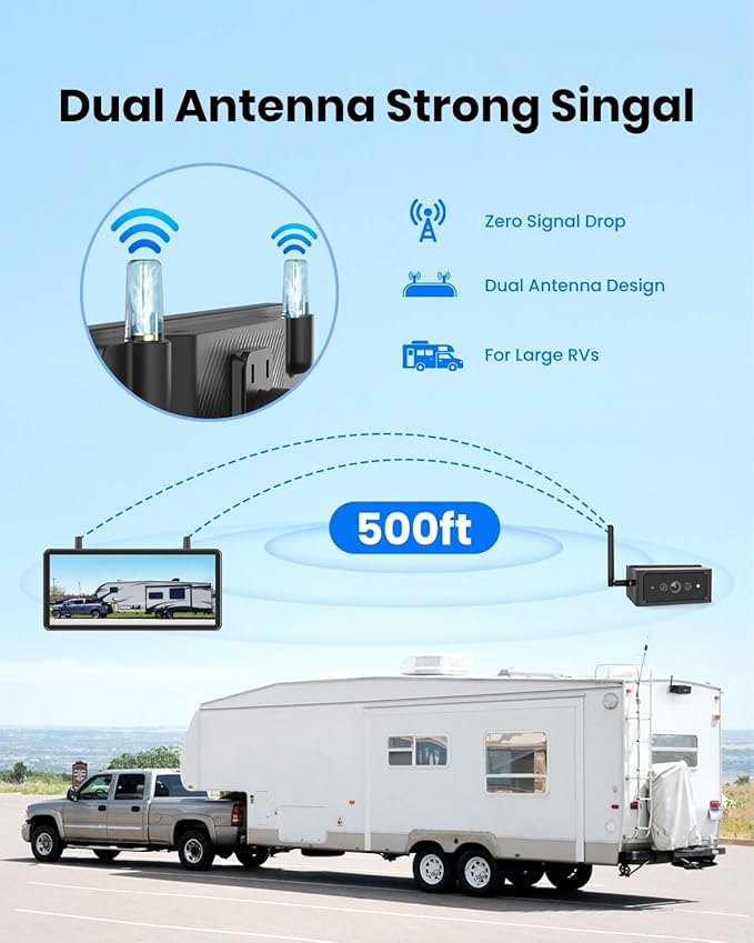 AUTO-VOX Wireless Backup Camera for Trucks:7.2" 1080P HD DVR Recording Monitor,No Wiring 1 Min Magnetic Install Dual Antenna RV Back Up Camera,IP69K Waterproof with IR Night Vision for Camper,Trailer