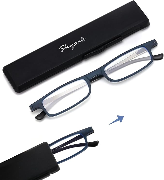 Ultra thin Lightweight Folding Reading Glasses Women Men TR90 Blue Light Blocking Anti UV/Eyestrain Foldable Compact Computer Readers Portable Unique Stretchable Slim Flat case Blue +3.5