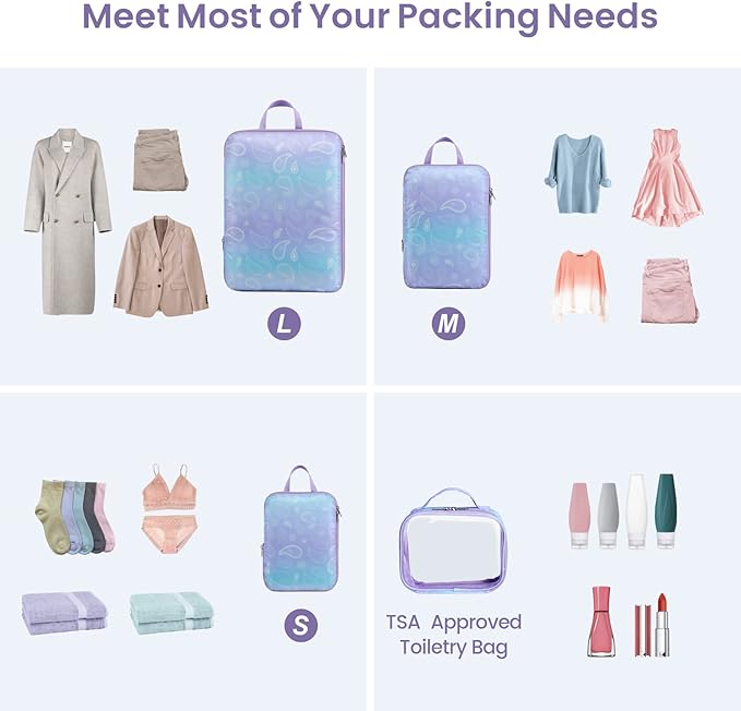 Cambond Compression Packing Cubes for Travel Women - Travel Bags Luggage Organizers Travel Essentials Compression Cubes for Travel Carry on Suitcases Organizer